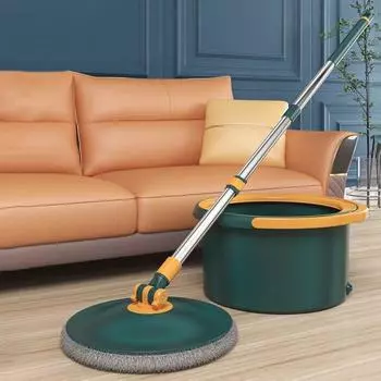 Набор ведер для швабры с вращением на 360 градусов с 2 насадками для швабр из микрофибры, ручка из нержавеющей стали, набор ведер для швабры для глубокой очистки пола серый