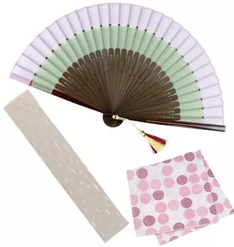 Набор вееров с одеждой Kasane [Osaka Choseido] Веер, женский, стильный, деловой, сумка, держатель, носовой платок, (Глициния) мальвовый
