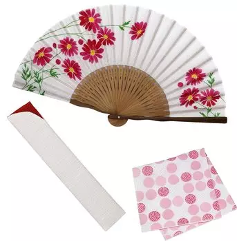 Набор вееров с веером Margaret [Osaka Choseido], женский, стильный, деловой, сумка, держатель, носовой платок, (розовый) розовый