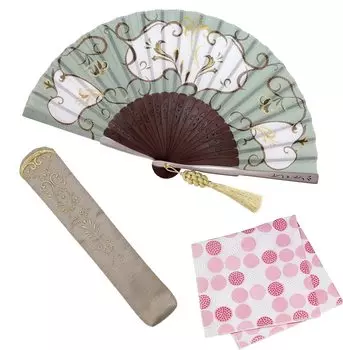 Набор вееров с веером Noble [Osaka Choseido], женский, стильный, деловой, сумка, держатель, носовой платок, (Серо-голубой)