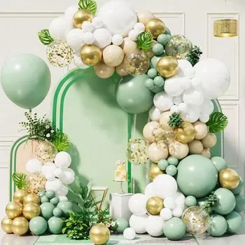 Набор венков из зеленых и золотых воздушных шаров, 117 зеленых шариков-конфетти в форме макарон, подходит для свадеб, собраний, вечеринок Other
