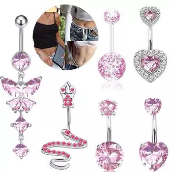 Набор везаритовых вспышек-бабочек, петля для пупка в виде змеи любви, 6 в одном, гвозди для живота, сексуальные украшения для проколов розовый