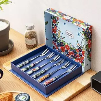 Набор вилок для торта Blooming Garden Romantic Flower, 6 шт., разноцветные, 1 комплект, популярная корейская посуда