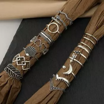 Набор винтажных металлических серебряных колец из 17 шт. для женщин 17pcs