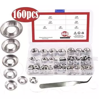 Набор вогнуто-выпуклых шайб из нержавеющей стали 304, 295 шт., 160 шт. шайб «рыбий глаз», чашеобразные шайбы, конические прокладки, коробка 160pcs
