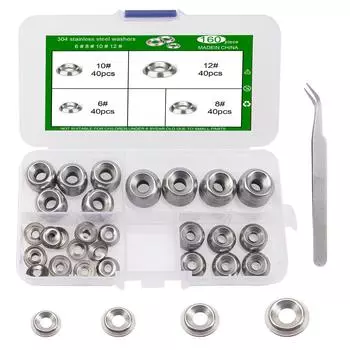 Набор вогнутых и выпуклых шайб 160 шт. 304 нержавеющая сталь шайба-рыбий глаз коробка 6 #8 #10 #12 # 160pcs