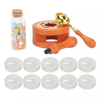 Набор восковых штампов с 10 маленькими круглыми восковыми штампами для огня, лака, печи, ручка из дерева и металла, набор штампов для запечатывания