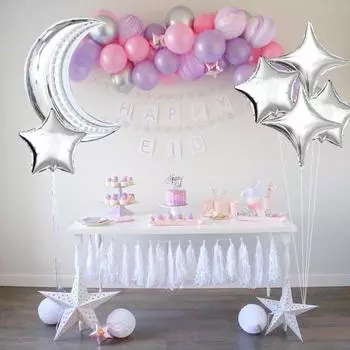 Набор воздушных шаров «Луна и звезда» Четырехконечные звезды Луна Алюминиевые фольгированные шары многоразового использования для вечеринки A серебряный