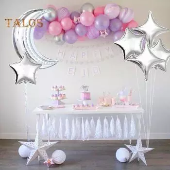 Набор воздушных шаров «Луна и звезда» Четырехконечные звезды, лунные алюминиевые фольгированные шары, многоразовые воздушные шары для украшения вечеринки для мальчика, девочки, детского душа, дня рождения, годовщины A серебряный