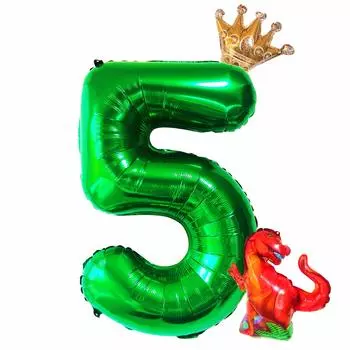 Набор воздушных шаров с цифрами в виде динозавра Deerzon для детей 5 лет, украшение на день рождения для мальчиков, гигантский воздушный шар, корона на день рождения (Номер 5)