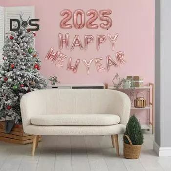 Набор воздушных шаров с Новым годом 2025 года, самозапечатывающиеся воздушные шары из алюминиевой фольги, баннер с Новым годом, фон для вечеринки в канун Нового года, декорации серебряный