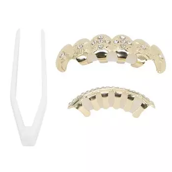 Набор вставных зубов в стиле хип-хоп с гальваническим покрытием, многоразовые, неувядающие, украшение для зубов на Хэллоуин золотистый