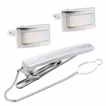 Набор запонок и булавки для галстука DAKS Silver Shell White Pearl se-da036 серебряный