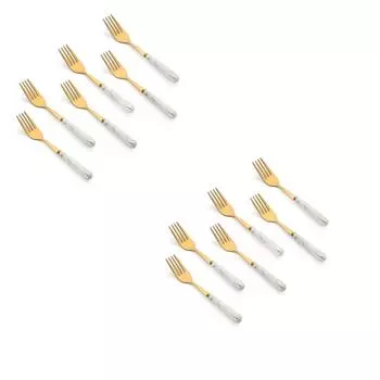 Набор золотых вилок из нержавеющей стали для дома, кухни и ресторана, столовые приборы для сервировки обеденного стола, овальный край, с керамической ручкой