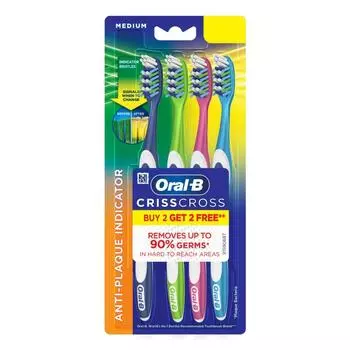 Набор зубных щеток средней жесткости (4 шт), Toothbrush Criss Cross Medium Set, Oral-B