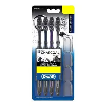 Набор зубных щеток средней жесткости с экстрактом Древесного угля (4 шт), Toothbrush Medium with Charcoal Extract Set, Oral-B