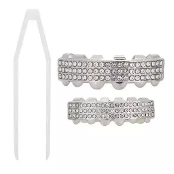 Набор зубов, блестящие зубы, аксессуары, украшения для вечеринки на Хэллоуин, хип-хоп-шоу Silver