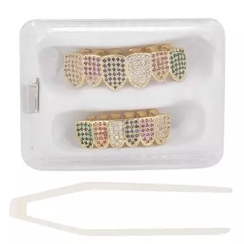 Набор зубов Bling Зубы Аксессуар Украшение для Хэллоуина Хип-хоп шоу(Многоцветное золото )