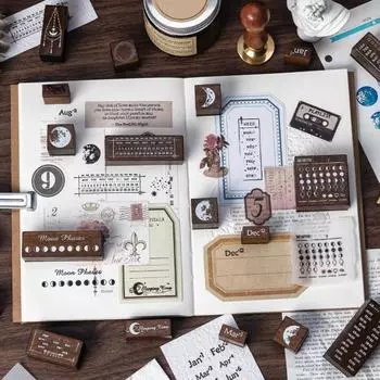 Набор Звездных Печатей Фаз Луны Папка для Начинающих Таро Колоды для с Руководством Деревянный Резиновый Портативный Многоразовый Штамп Фаз Луны 1pc