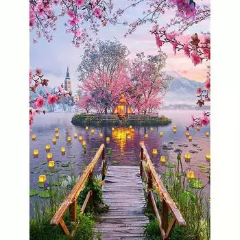 Наборы алмазной живописи Цветение персика Гостиная Украшение стены Мозаика Пейзаж Ручная работа Подарок Алмазное искусство 30x40 см 30x40cm NO Frame