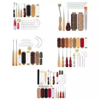 Наборы для шитья кожи с нитками, иглами для резьбы, инструментом для самостоятельного ремонта изделий из кожи, кожевенным ремеслом