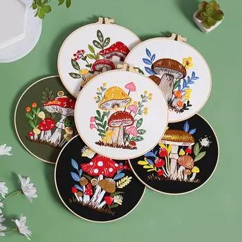 Наборы для вышивания «сделай сам», 20 см, с 10 узорами в виде грибов, стартовый набор для вышивки крестом, наборы для рукоделия «сделай сам»