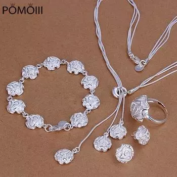 Наборы из стерлингового серебра 925 пробы, свадебные украшения, очаровательные элегантные браслеты с розами, ожерелье, серьги-гвоздики, модные S320 9