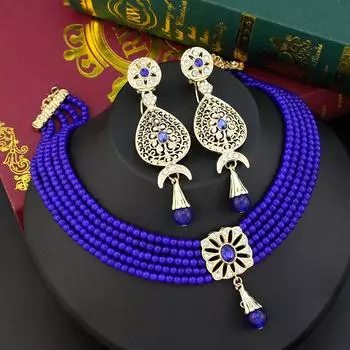 Наборы колье-колье золотого цвета для женщин, свадебные украшения для невесты, цепочка из бус, длинные серьги-капли, комплект белый