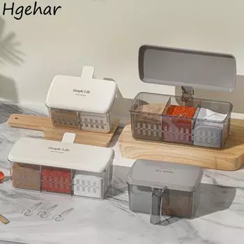 Наборы кухонных ящиков для хранения Приправы Сахар Перец Бутылочки Солонки Держатель Бытовой Прозрачный Портативный Пылезащитный Органайзер