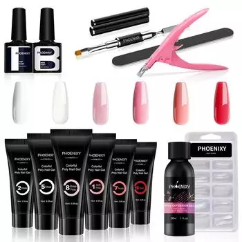 Наборы полигелей для ногтей PHOENIXY, легкий и быстрый гель для наращивания ногтей с кончиками ногтей, аксессуары для ногтей, стартовый набор для Deisgn
