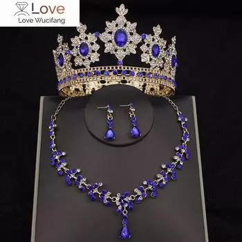 Наборы свадебных украшений с цветами в стиле барокко и кристаллами для женщин, модные диадемы с короной, серьги и ожерелье, комплект невесты, выпускного вечера, Дубай, комплекты ювелирных изделий красный