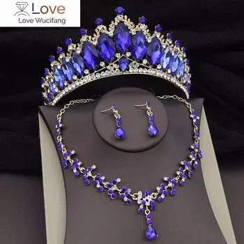 Наборы свадебных украшений с кристаллами в стиле барокко для женщин, роскошная тиара, ожерелье с короной, серьги, свадебное платье невесты, комплект ювелирных изделий для выпускного вечера в Дубае