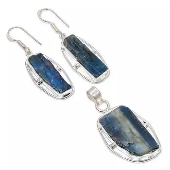 Наборы ювелирных изделий из стерлингового серебра 925 пробы с синим кианитом ручной работы Z4u44 синий