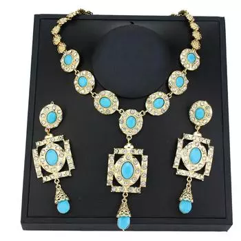 Наборы ювелирных украшений для невесты золотого цвета для женщин, квадратный кулон, очаровательное колье, ожерелье, большие серьги-капли, ювелирные изделия белый