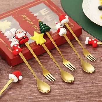 Наборы вилок и ложек для рождественской вечеринки из 6 предметов, набор креативной посуды из нержавеющей стали, декоративная ложка и вилка Glod, столовые приборы, подарок