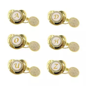 Начальная буква детская соска с зажимом BPA бесплатно 26 букв имя силиконовая соска младенческая пустышка соска Bling новорожденных пустышка A золотой