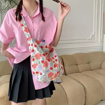 Начальная школа свежий цветочный хлопковая сумка студенческая ретро холщовая сумка через плечо женская сумка-мессенджер в иностранном стиле