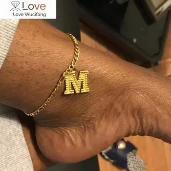 Начальные браслеты на щиколотку для женщин, браслет на щиколотку из нержавеющей стали с буквами A-Z, золотая цепочка, украшения в стиле бохо 20CM