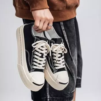 Начало смеется платформа парусиновые туфли 2025 новые парадные туфли простая классическая универсальная шнуровка мужская обувь модная обувь 35