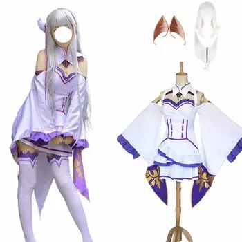 Начало жизни в другом мире Косплей с париком Рем Рам Косплей горничная Одежда Эмилия Косплей Костюм Взрослый Костюм Косплей Аниме Сценическая Одежда