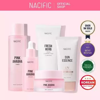 [NACIFIC] Розовый набор (тоник, сыворотка, крем) + Очищающая пенка Origin + Солнцезащитная эссенция (5 товаров)