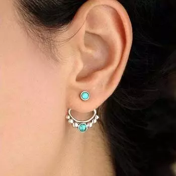 Национальные серьги с бирюзой, женские европейские и американские модные простые серьги серебряный