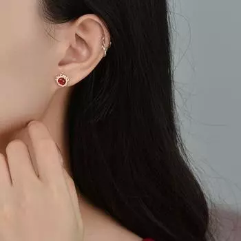 Национальные трендовые серьги и гвоздики Lucky Dragon Red Agate