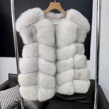 Национальный блоггер~ ins Меховой жилет из лисьего меха, меховая куртка, женственность, Advanced Sense, обтягивающий, меховой жилет S белый