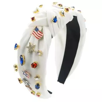Национальный флаг США сине-белый Стразовый узел Повязка на голову Ободок Взрослые аксессуары для волос Ювелирные изделия для волос