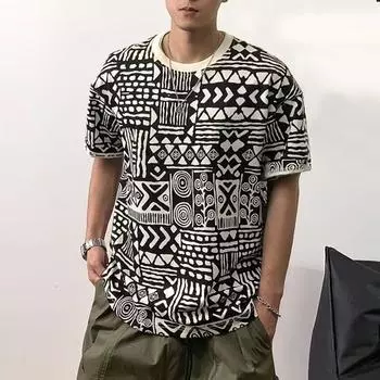 Национальный костюм полосатый графический 3D-принт летняя мужская повседневная свободная футболка с круглым вырезом и коротким рукавом размер XXS-6XL XXS
