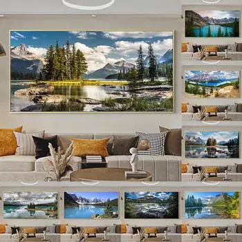 Национальный парк Джаспер, холст, картина, озеро с горным лесом, пейзаж, жикле, постеры, принты для декора стен гостиной 20x40cm NO Frame