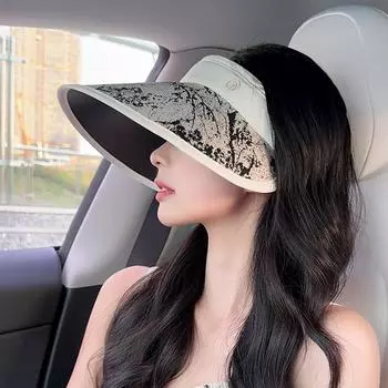 [Национальный стиль Цветок Кордицепса] Чернила Ветер Личность Пустой Цилиндр Летний Солнцезащитный Темперамент Солнцезащитная Шляпа Показать Лицо Маленькая Солнцезащитная Шляпа Adjustable