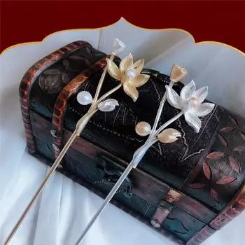 Национальный стиль Металлическая шпилька Винтаж Банкетные аксессуары для волос Длинная шпилька Палочка Цветок лотоса Заколки для волос Женщины 18.5*4cm