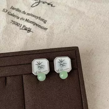 Национальный стиль Новые китайские серьги-гвоздики в виде листьев бамбука женские ретро легкие роскошные свежие модные темпераментные элегантные индивидуальные универсальные серьги